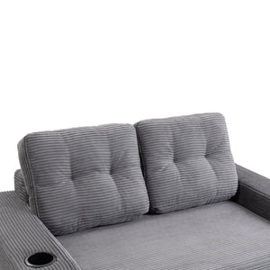 English Elm Convertible Floor Sofa Bed with Memory Foam and Ribbed Corduroy for Small Spaces Gray W395P438027