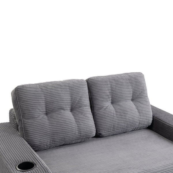 English Elm Convertible Floor Sofa Bed with Memory Foam and Ribbed Corduroy for Small Spaces Gray W395P438027