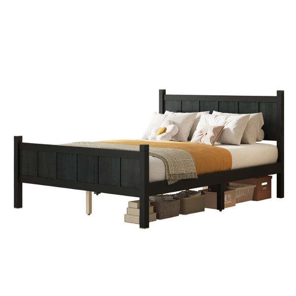 English Elm Twin Platform Bed Vertical Slat Headboard Farmhouse Shaker Wood Grain Finish Bedroom Black N733P422479E
