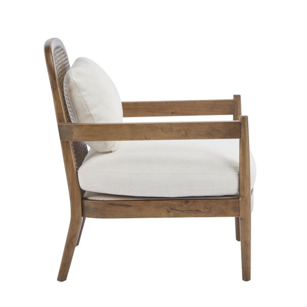 English Elm [set of 2] Mid-century Rattan Back Armchairs Solid Wood Legs Beige Upholstered Seat N767P298390L