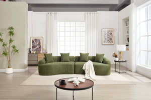 English Elm Curved Boneless Sofa modular 110" sectional with high-density foam & spring core, kid‑friendly curves, no assembly required for easy moving and cozy lounging Green W2231S00006