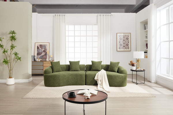 English Elm Curved Boneless Sofa modular 110" sectional with high-density foam & spring core, kid‑friendly curves, no assembly required for easy moving and cozy lounging Green W2231S00006