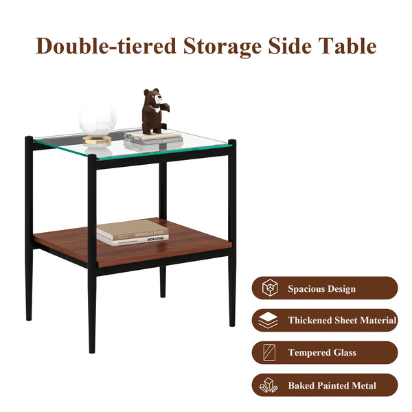 English Elm Coffee Table And End Tables Set Of 3 - Modern Tempered Glass With Mdf Shelf For Stylish Living Room W241S00053