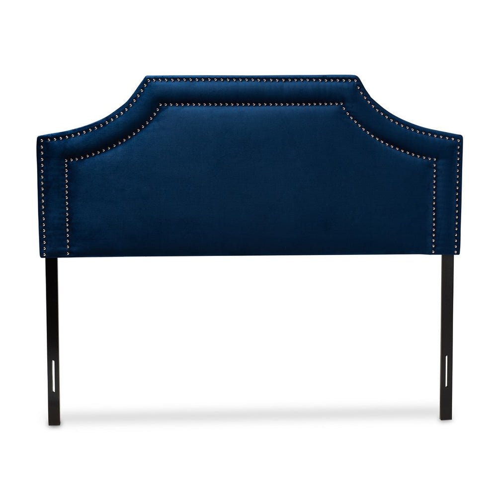 Baxton Studio Baxton Studio Modern Navy Blue Velvet Queen Headboard with Silver Nailhead Trim for Stylish Bedrooms Avignon BBT6566-Navy Blue-HB-Queen