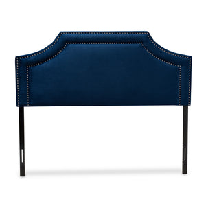 Baxton Studio Baxton Studio Modern Navy Blue Velvet Queen Headboard with Silver Nailhead Trim for Stylish Bedrooms Avignon BBT6566-Navy Blue-HB-Queen