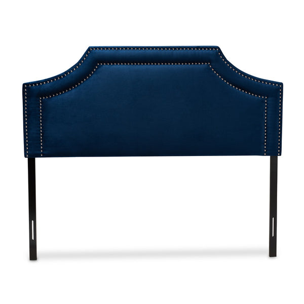 Baxton Studio Baxton Studio Modern Navy Blue Velvet Queen Headboard with Silver Nailhead Trim for Stylish Bedrooms Avignon BBT6566-Navy Blue-HB-Queen