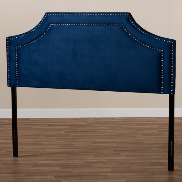 Baxton Studio Baxton Studio Modern Navy Blue Velvet Queen Headboard with Silver Nailhead Trim for Stylish Bedrooms Avignon BBT6566-Navy Blue-HB-Queen