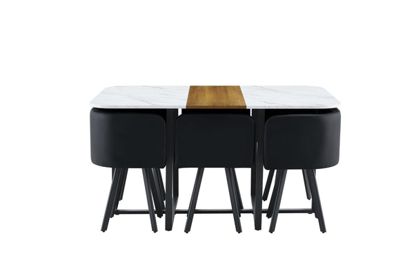 English Elm 7-piece Melamine Dining Set with Pu Cushioned Chairs and Iron Frame for Small Spaces W3875S00022