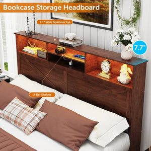 English Elm Farmhouse Queen Bed with Storage Headboard Led Lighting and Built in Charging Station W1550P343688