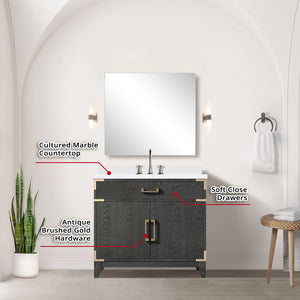 English Elm Black Oak Single Bath Vanity Set With Cultured Marble Countertop, Mirror & Faucet - Elegant Upgrade B2731S02221