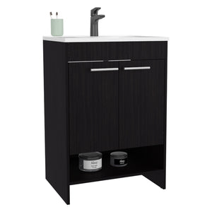 English Elm Bathroom Vanity Slim Sink Cabinet with Single Door, Engineered Wood, Space-Saving Modern Design Black 37.4 L x 23.23 W x 12.6 H B097P350322