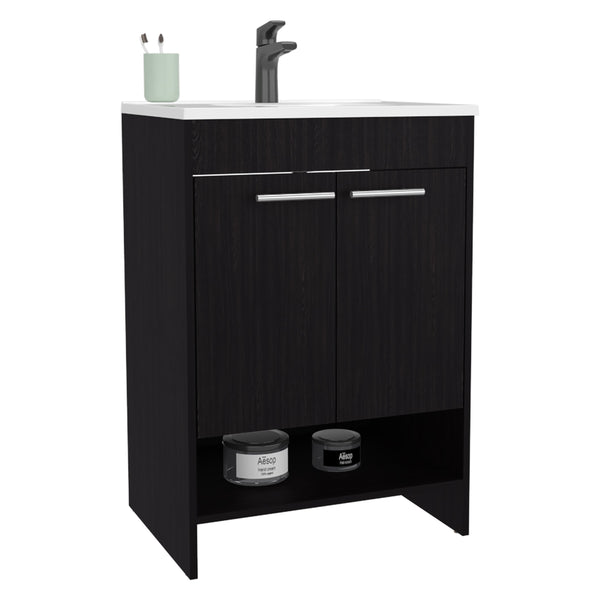 English Elm Bathroom Vanity Slim Sink Cabinet with Single Door, Engineered Wood, Space-Saving Modern Design Black 37.4 L x 23.23 W x 12.6 H B097P350322