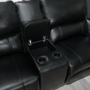 English Elm Saul Black Faux Leather Power Recliner Sectional with USB Ports, Cupholder Console & Storage - Sleek Comfort B2726S00121