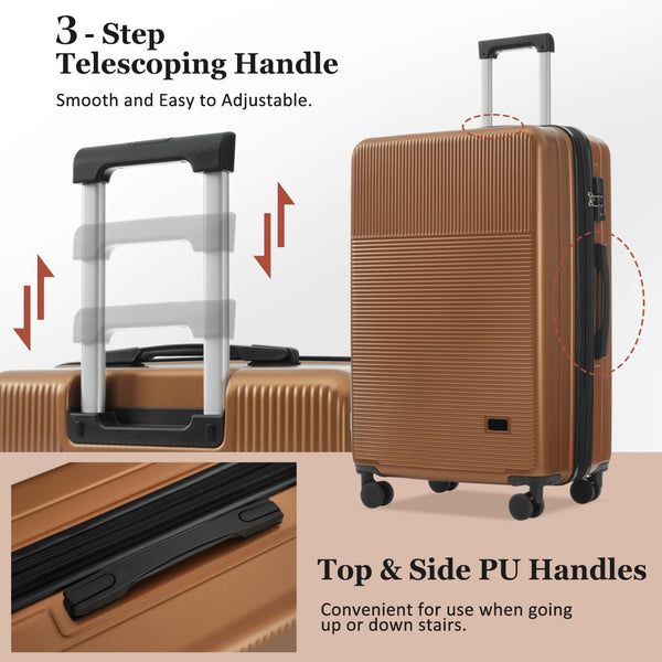 English Elm Luggage 5 Piece Hardside Abs Set with Front Access Carry on and Tsa Spinner Wheels Brown N732P391579O
