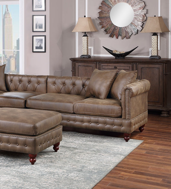 English Elm Dark Coffee Modular 4-Piece Leatherette Sectional Set With Reversible Loveseats & Tufted Ottoman B011S01327
