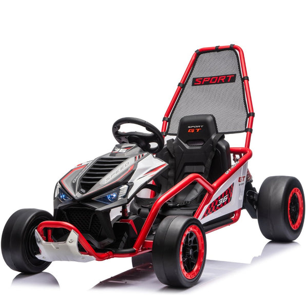 English Elm 24v Dual Motor Kids Go Kart with Drift Mode Roll Cage and Rear Suspension Ages 6 to 12 Red W1578P454055