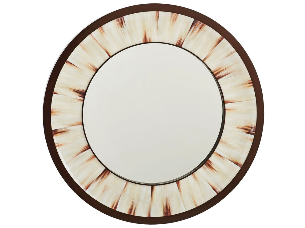 Lexington Barclay Butera Academy Round Mirror - Elegant Faux Horn Design With Radiating Style And Burnished Metal Accents Corniche  932-201