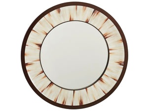 Lexington Barclay Butera Academy Round Mirror - Elegant Faux Horn Design With Radiating Style And Burnished Metal Accents Corniche  932-201