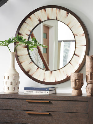 Lexington Barclay Butera Academy Round Mirror - Elegant Faux Horn Design With Radiating Style And Burnished Metal Accents Corniche  932-201