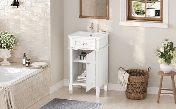 English Elm 18-inch French Style Freestanding Bathroom Vanity with Ceramic Sink Soft Close Storage White N710P411340K
