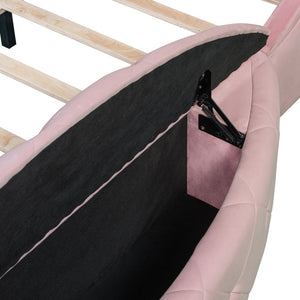 English Elm Upholstered Queen Platform Bed Velvet Wingback Frame with Storage Drawer and Side Stools Pink LP200815AAH