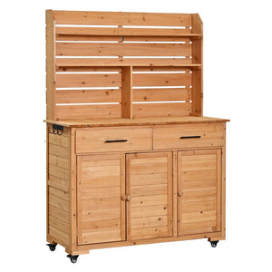 English Elm (assembly Video) Topmax Solid Fir Outdoor Potting Bench Grill Cart with Hutch Storage Natural Wood N717P404333A