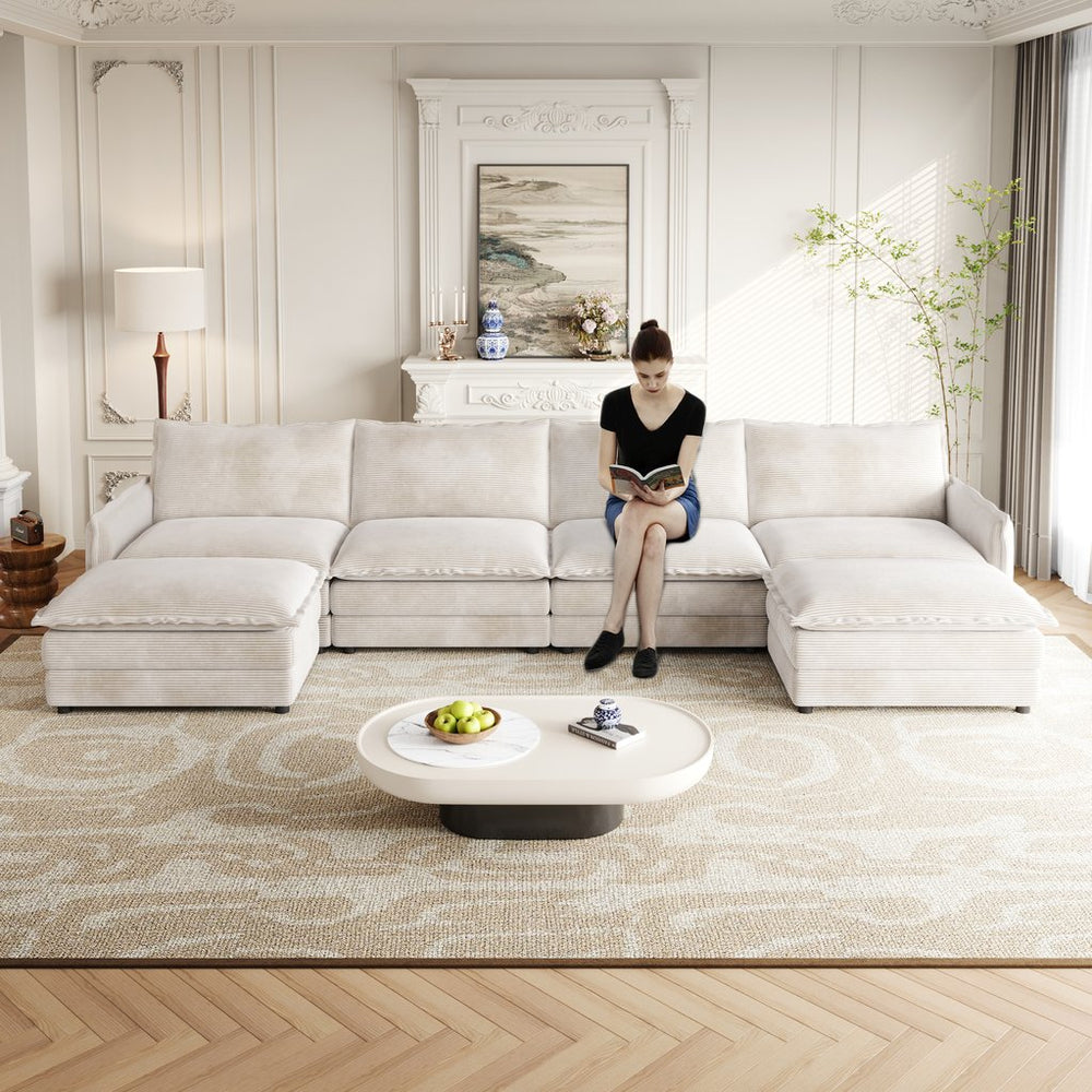 English Elm Corduroy 4-Seater Comfy Cloud Couch With Movable Footrests For Flexible Living Room Arrangements W834S00436