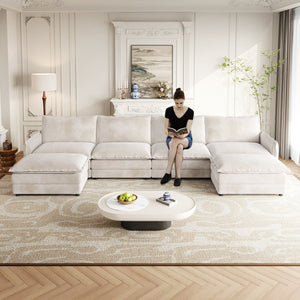 English Elm Corduroy 4-Seater Comfy Cloud Couch With Movable Footrests For Flexible Living Room Arrangements W834S00436