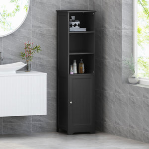 English Elm Christopher Knight Home® - BATHROOM Linen Tower Cabinet with Faux Wood Finish, Modern Slim Vertical Slat Design, Storage Organizer Black 66606.00BLK