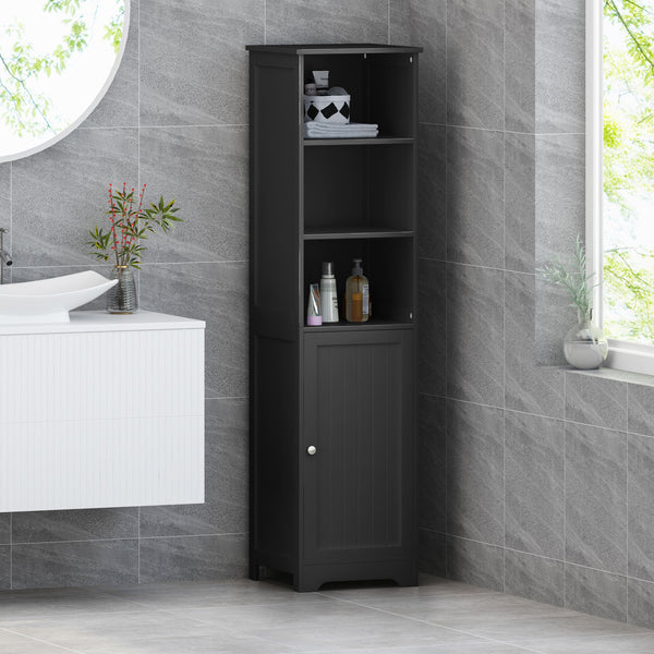 English Elm Christopher Knight Home® - BATHROOM Linen Tower Cabinet with Faux Wood Finish, Modern Slim Vertical Slat Design, Storage Organizer Black 66606.00BLK