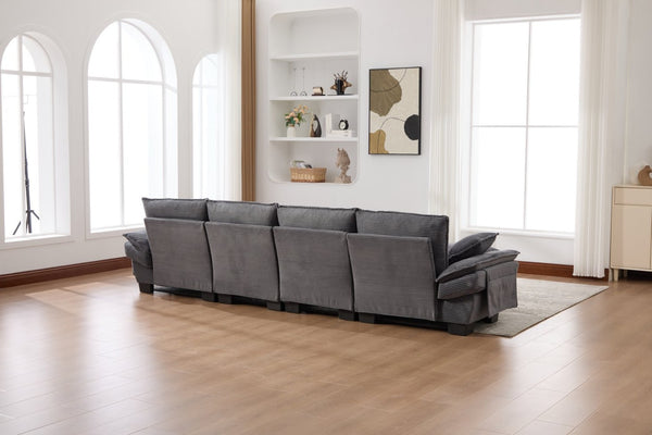 English Elm Sectional Modular Cloud Sofa Deep Corduroy Upholstered Comfort for Living Room Studio Dark Gray W395S00136