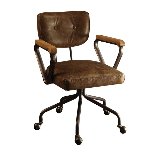 English Elm Hallie Vintage Whiskey Top Grain Leather Office Chair — Executive Swivel, Padded Cushion, Nailhead Trim B2726P345941