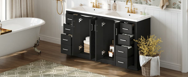 English Elm 60'' Bathroom Vanity Set With Ceramic Sink - Solid Wood Frame, Soft-Close Drawers & Ample Storage N710SS00001B