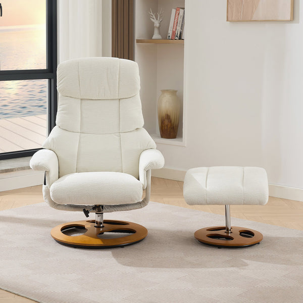 English Elm 010-Ergonomic Recliner Chair with Ottoman — 360° Swivel Lounge, Chenille Comfort, Heated Seat, Massage, Adjustable Backrest White W2636P262424