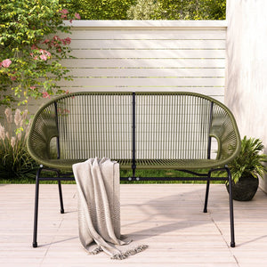 English Elm Christopher Knight Home® - CONDESSA Modern Outdoor Wicker Loveseat with Hammock Weave, Durable PE Rattan & Powder Coat Iron Frame Green N775P241727G