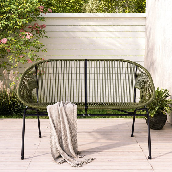 English Elm Christopher Knight Home® - CONDESSA Modern Outdoor Wicker Loveseat with Hammock Weave, Durable PE Rattan & Powder Coat Iron Frame Green N775P241727G