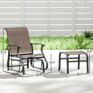 English Elm Comfortable High Back Outdoor Glider Chair and Ottoman Set with Breathable Mesh Steel Frame Black+Brown T3971P459495