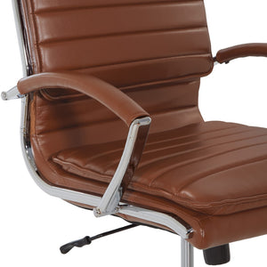 OSP Home Furnishings High Back Executive Chair with Faux Leather Lumbar Support and Chrome Arms for Office Use SPX23590C-U41