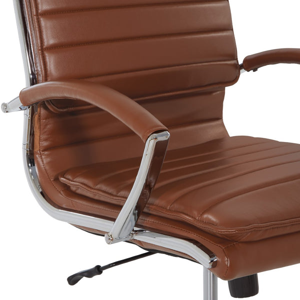 OSP Home Furnishings High Back Executive Chair with Faux Leather Lumbar Support and Chrome Arms for Office Use SPX23590C-U41