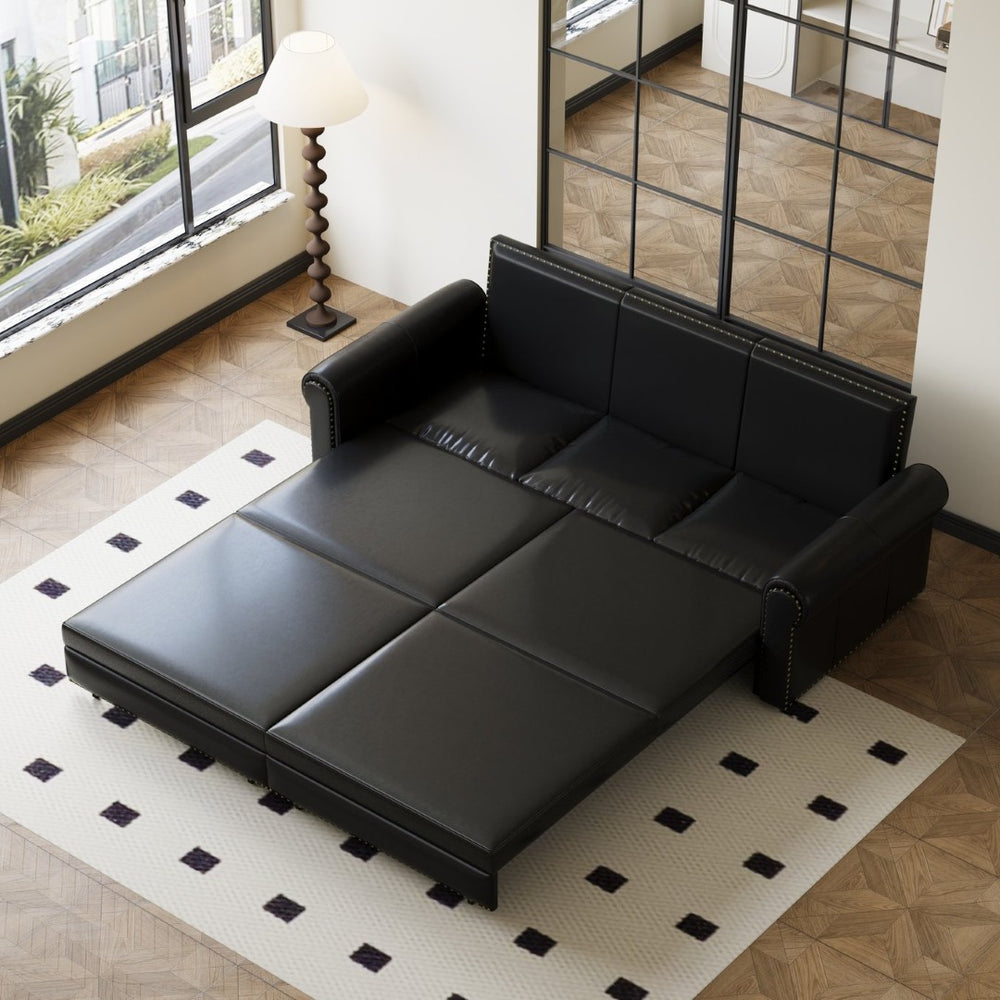 English Elm Chesterfield Velvet King Sleeper Sofa with Nailhead Trim and Rolled Arms for Living Room Black W1885S00358