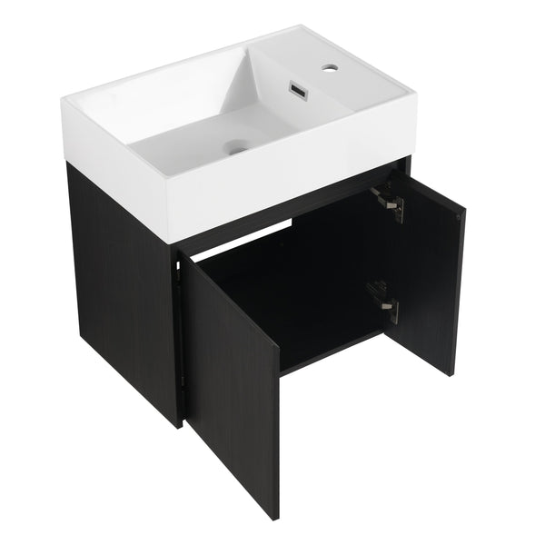 English Elm 24 Inch Bathroom Cabinet Resin Sink Vanity with Soft-Close Doors, Beveled Handle, Water-Resistant Finish Black Chestnut W999P228747