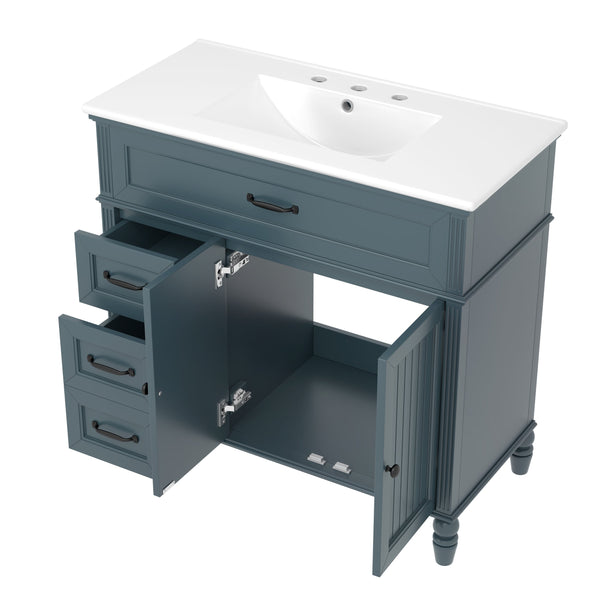 English Elm 36" Modern Bathroom Vanity with Ceramic Sink, Solid Wood + MDF Frame, Sleek Freestanding Design Blue N725P195410C