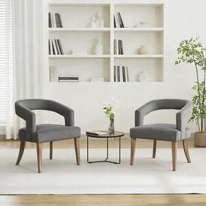 English Elm 25.79" Velvet Barrel Accent Chairs with Open Round Back and Weathered Wood Legs Set of 2 W3118S00043