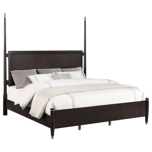 English Elm Niguel Four Poster Brown Bed with Silver Finials, Floating Headboard & Modern Low Footboard, Queen B062S01118