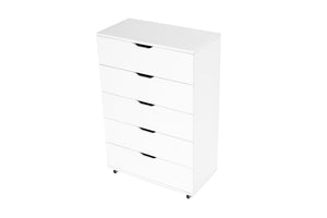 English Elm White Five Drawer Rolling Storage Cabinet with Sleek Cutout Handles for Any Room B372P407630