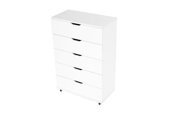English Elm White Five Drawer Rolling Storage Cabinet with Sleek Cutout Handles for Any Room B372P407630