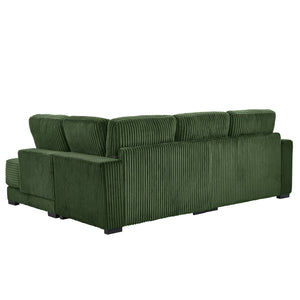 English Elm 93" Sectional Sofa L-Shaped Upholstered Corduroy 3-Seater with Reversible Chaise, Solid Wood Frame, Plush Coil-Foam Cushions Green W1097S00224