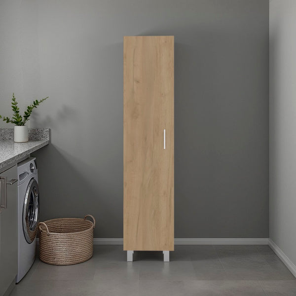 English Elm Vegas Tall Narrow Oak Tower Cabinet with Fixed Shelves for Laundry Utility Rooms Beige B128P473977
