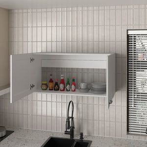 English Elm Utica Wall Cabinet with Mirrored Front and Clear Shelves for Modern Kitchens — Durable Engineered Wood Storage White B092P309179