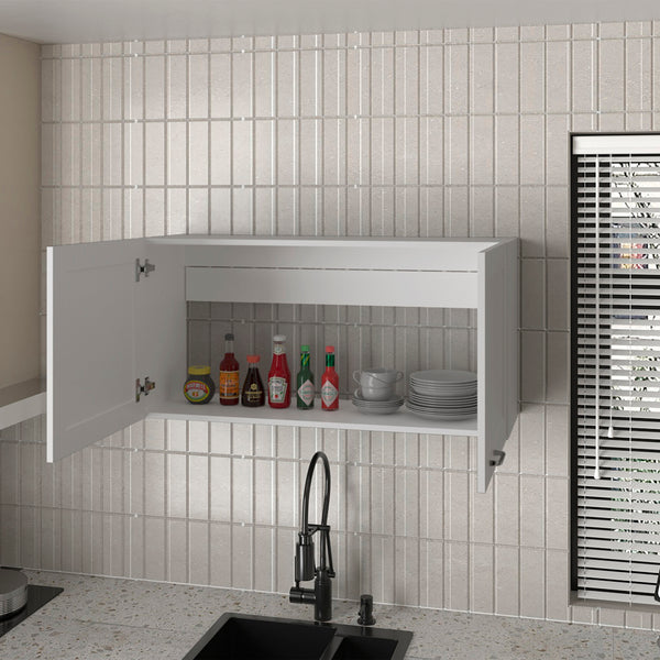 English Elm Utica Wall Cabinet with Mirrored Front and Clear Shelves for Modern Kitchens — Durable Engineered Wood Storage White B092P309179